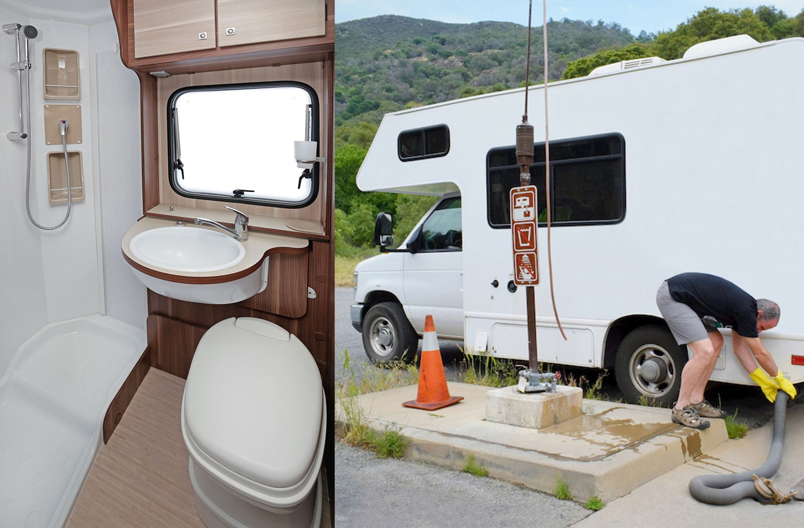 Portable RV/camper toilet and holding tank setup in Clovis, California