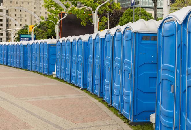 Seasonal porta potty units set up at a Clovis, California venue